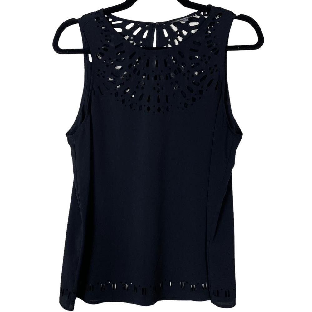 Michael Stars Black Laser Cut Cutout Sleeveless Scoop Neck Summer TankTop Blouse